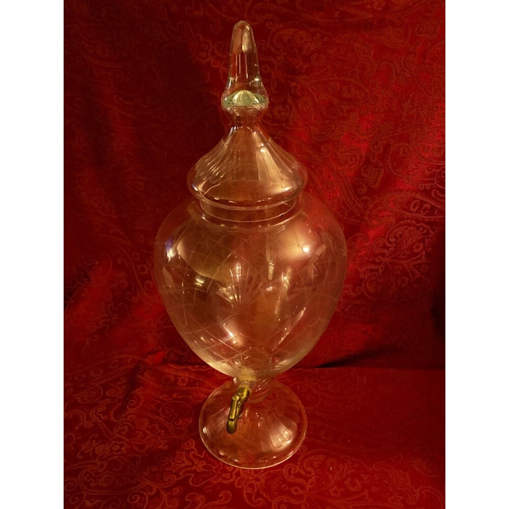 Vintage Princess House etched Glass Drink Dispenser with Lid